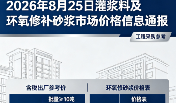 新吴2026年8月25日灌浆料及环氧修补砂浆市场价格信息通报